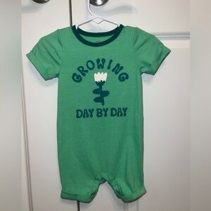 🌷 “Watch Me Grow” GREEN UNISEX BABY ROMPER 12 MONTH TODDLER FLOWER ONE PIECE